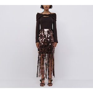 Simkhai 'Cambria' Brown Long Sleeve Halter Tie Sheer Alpaca Top Size XS